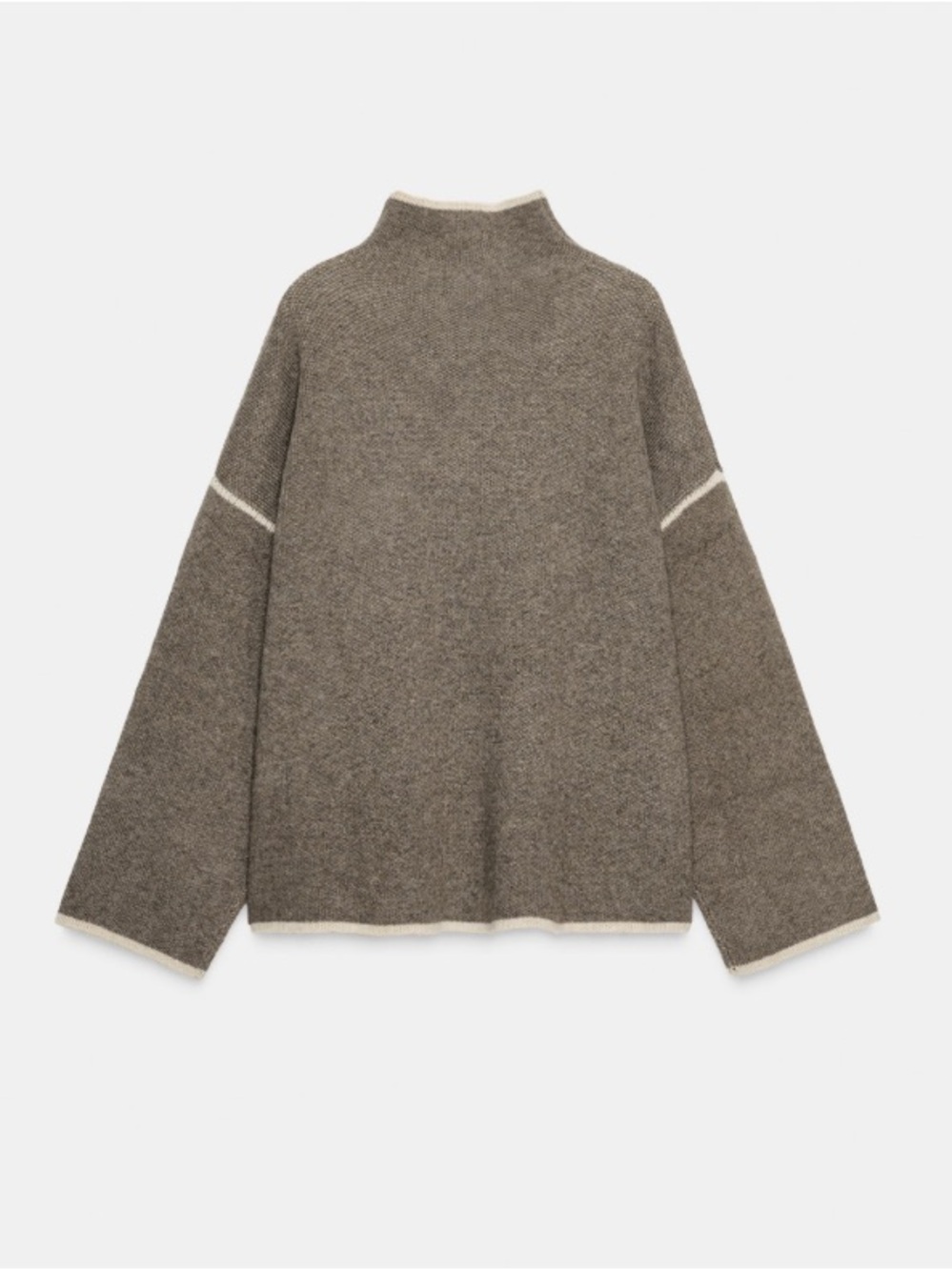 Zara Olive-Taupe High Neck Knit Sweater with Contrast Trim
